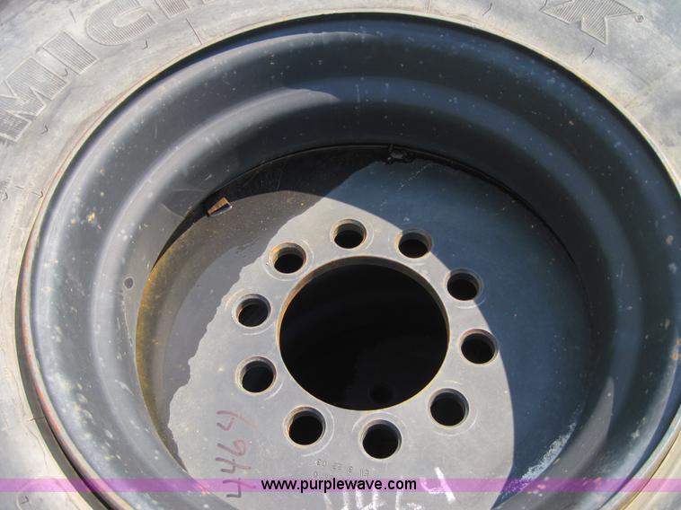 image for item 4464 (2) Michelin 445/65R19.5 tires on 10 bolt rims