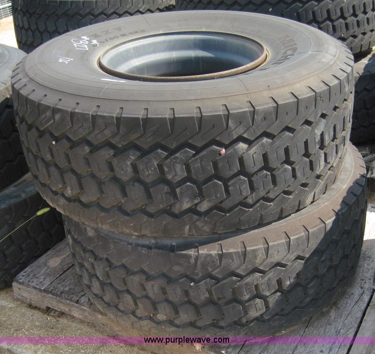 image for item 4465 (2) Michelin 445/65R19.5 tires on 10 bolt rims