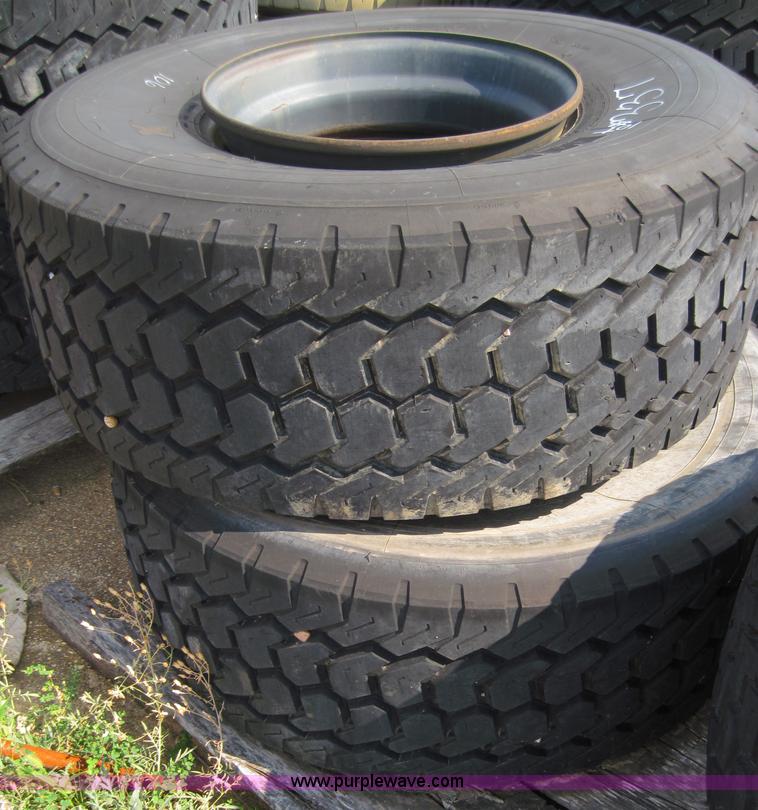 image for item 4467 (2) Michelin 445/65R19.5 tires on 10 bolt rims