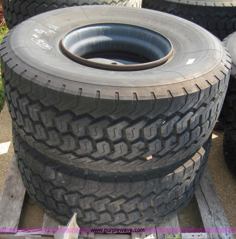 image for item 4468 (2) Michelin 445/65R19.5 tires on 10 bolt rims