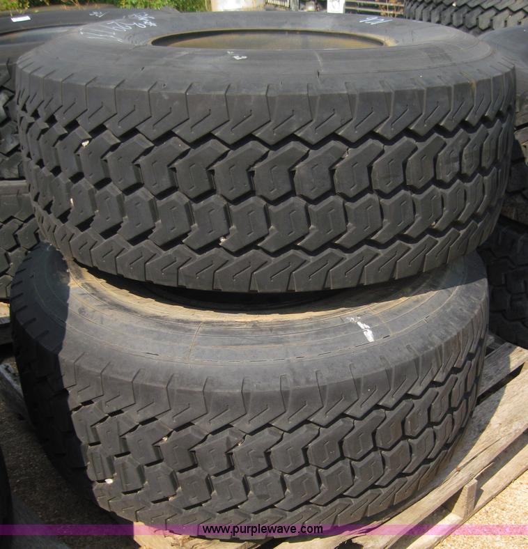 image for item 4470 (2) Michelin 445/65R19.5 tires on 10 bolt rims