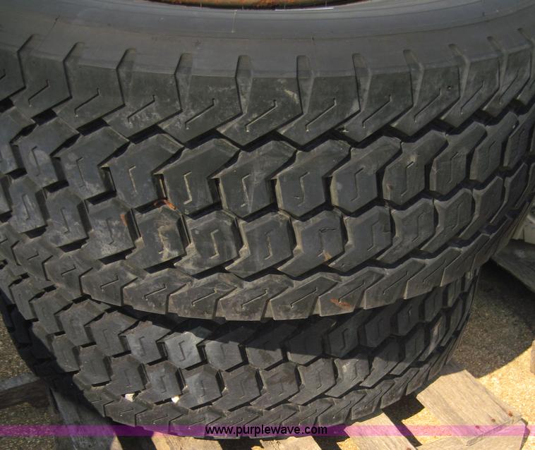 image for item 4472 (2) Michelin 445/65R19.5 tires on 10 bolt rims