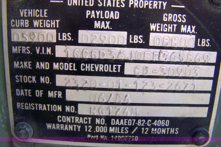 image for item 4128 1984 Chevrolet D30 Military pickup truck