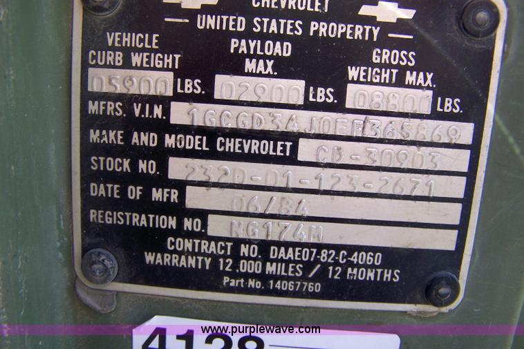 image for item 4128 1984 Chevrolet D30 Military pickup truck