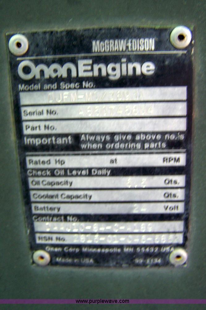image for item 4131 1982 Onan military issued 10kw continuous run generator