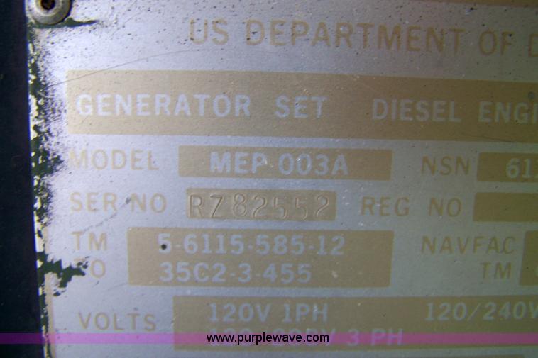 image for item 4131 1982 Onan military issued 10kw continuous run generator