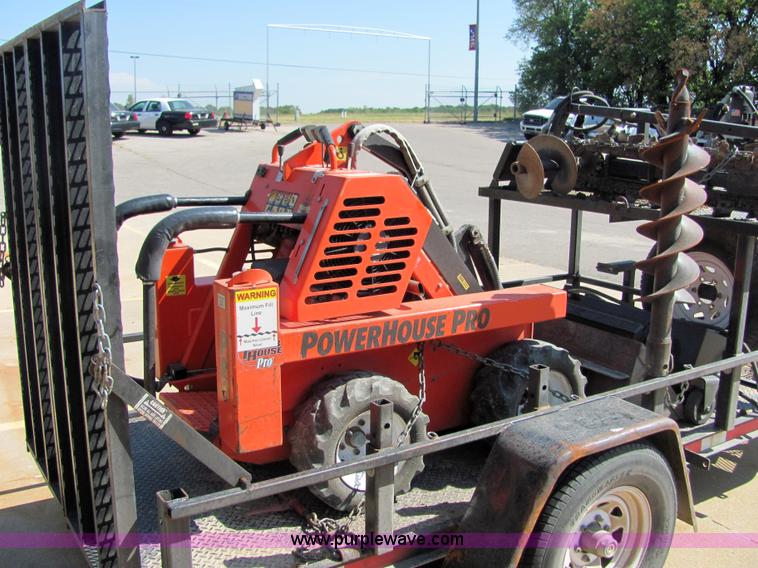 image for item 4828 2004 Powerhouse Pro mini skid-steer loader with attachments and customer trailer