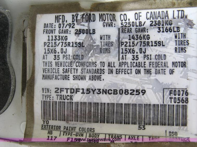 image for item 5097 1992 Ford F150 pickup