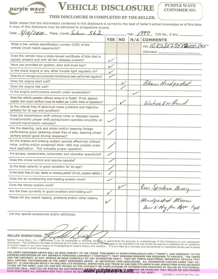 image for item 1001 1997 Saturn S-Series SL2