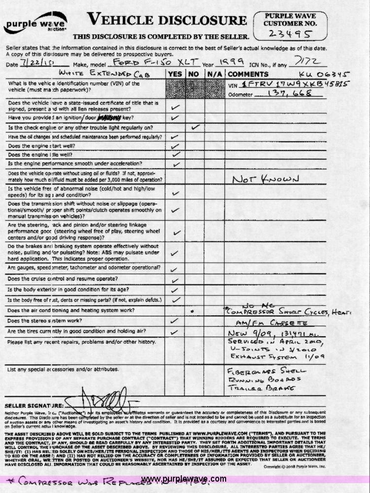 image for item 7172 1999 Ford F150 extended cab pickup truck