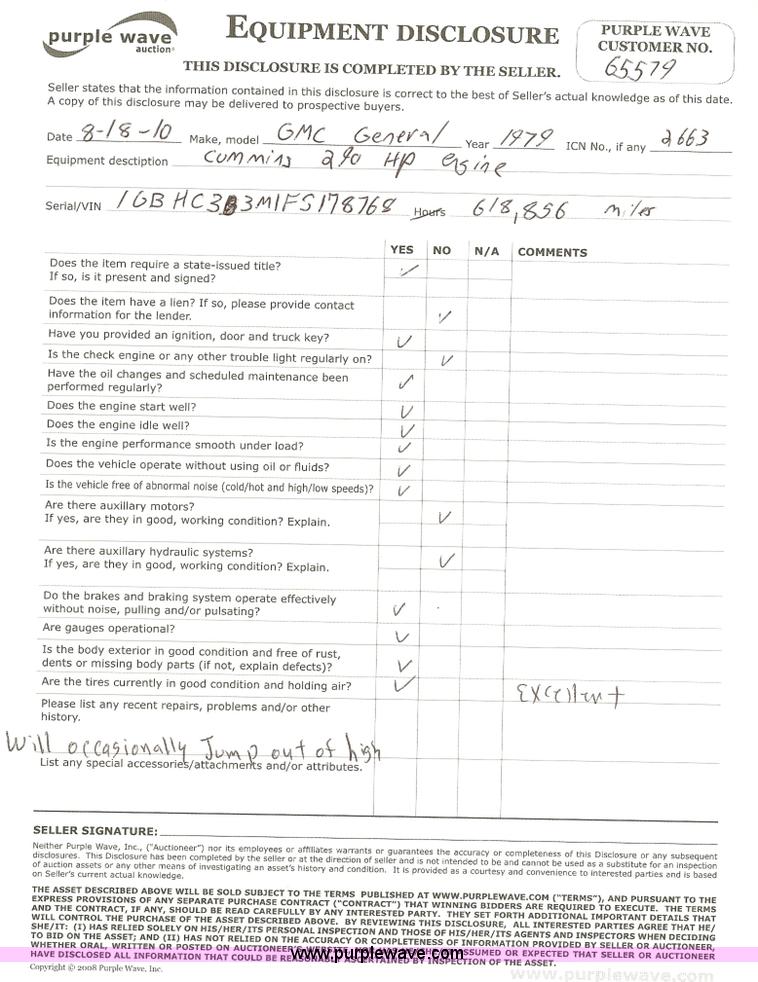 image for item 2663 1979 GMC General semi truck