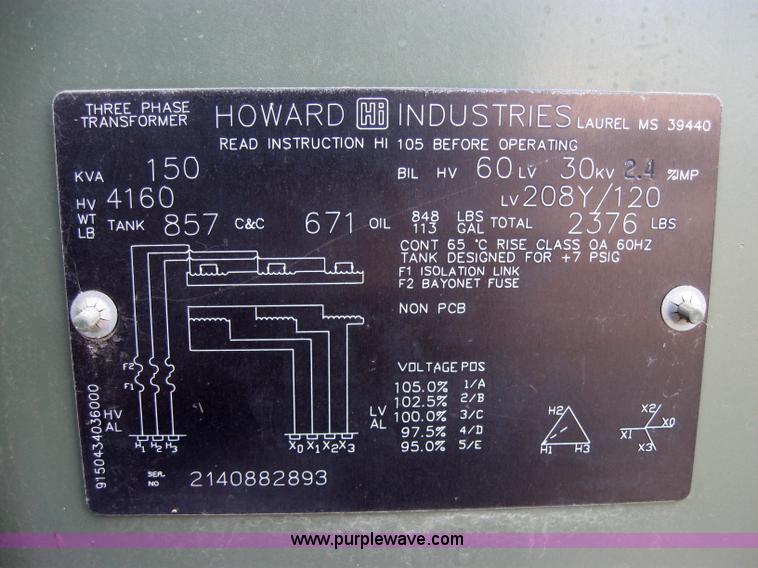 image for item 2720 Howard Industries KVA 150 transformer