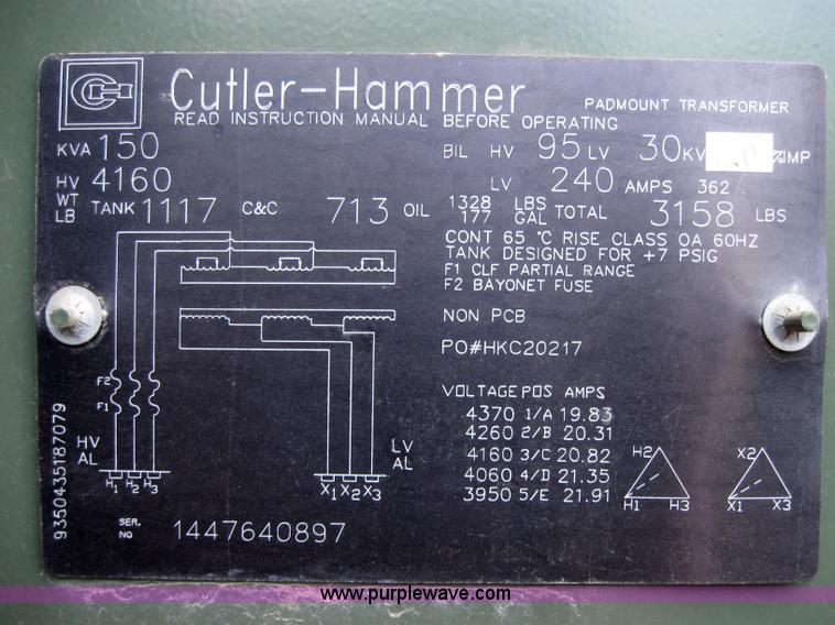 image for item 2721 Cutler Hammer KVA 150 transformer