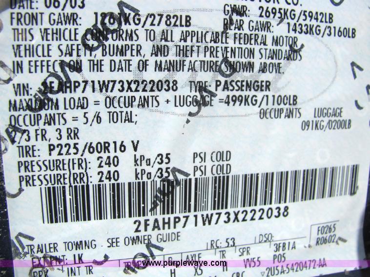 image for item 6780 2003 Ford Crown Victoria police sedan