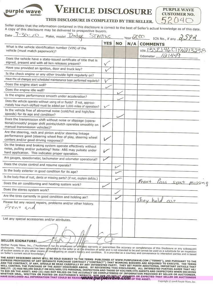 image for item 2592 2000 Dodge Stratus