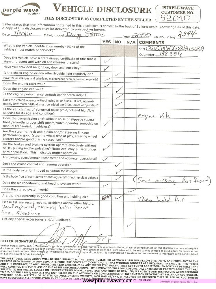 image for item 2594 2000 Dodge Stratus