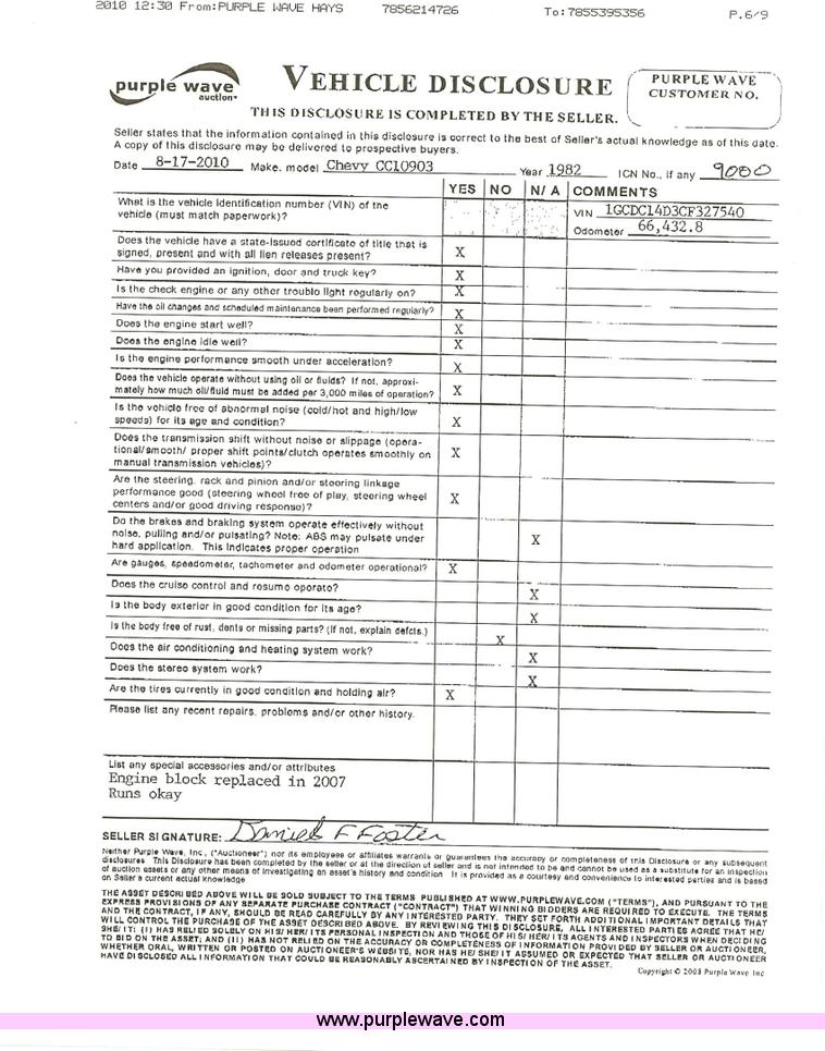 image for item 9000 1982 Chevrolet C10 pickup truck