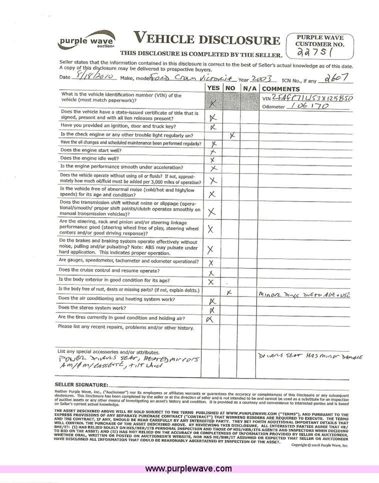 image for item 9608 2003 Ford Crown Victoria Police Interceptor 4.6L V8 EFI