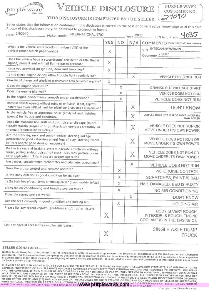 image for item 4035 2000 International Series 4700 dump truck