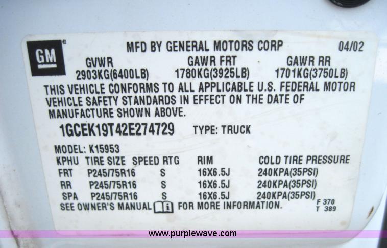 image for item 4141 2002 Chevrolet K1500 Silverado pickup truck