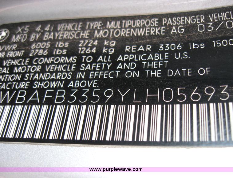 image for item 2770 2000 BMW X5 Non-repairable certificate, parts only