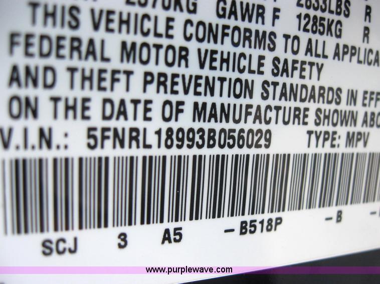 image for item 2779 2003 Honda Odyssey EX-L Non-repairable certificate, parts only