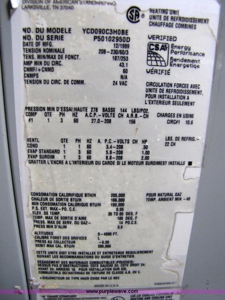 image for item 5071 1999 Trane Voyager cooling and heating unit