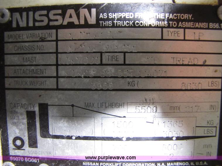 image for item 5075 2002 Nissan 50 forklift