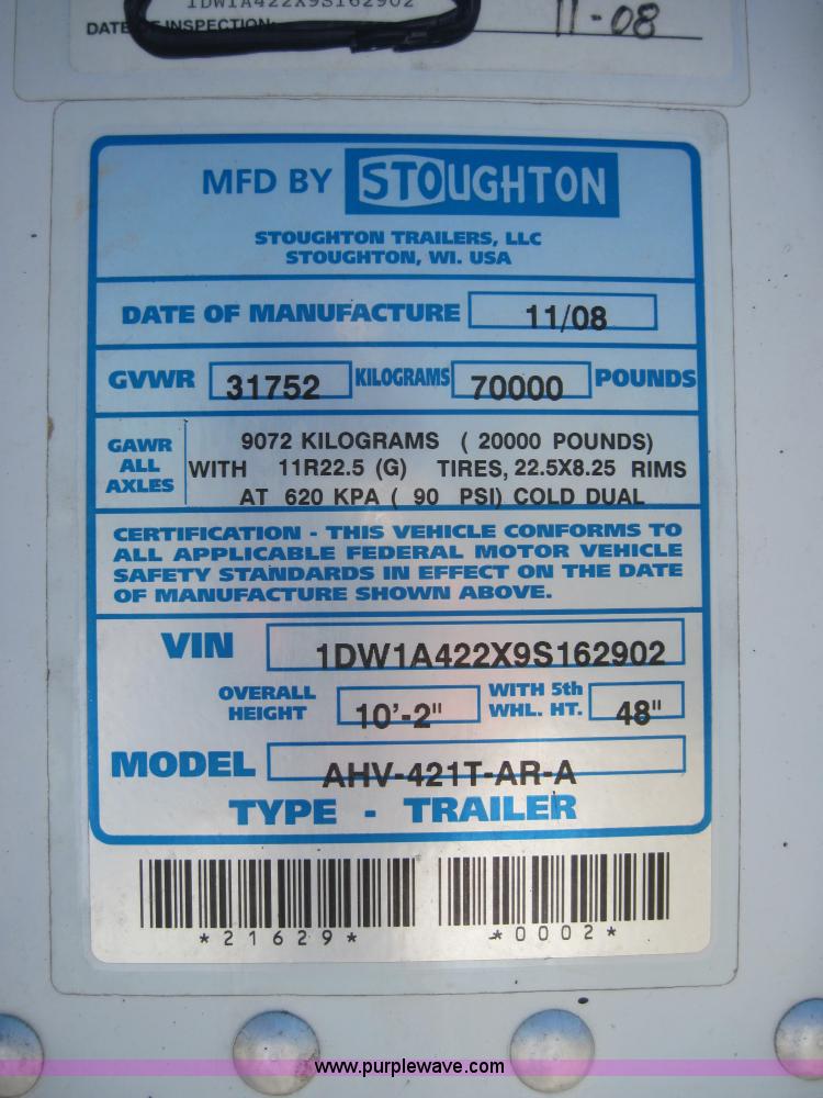 image for item 4120 2009 Stoughton AHV-421T-AR-A 42' grain hopper trailer