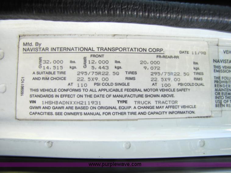 image for item 5208 1999 International 8100 semi truck