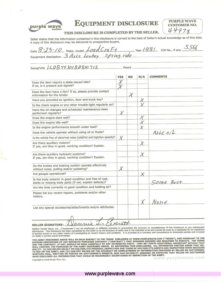 image for item 5566 1981 Bush Hog Landcraft 32' flatbed trailer