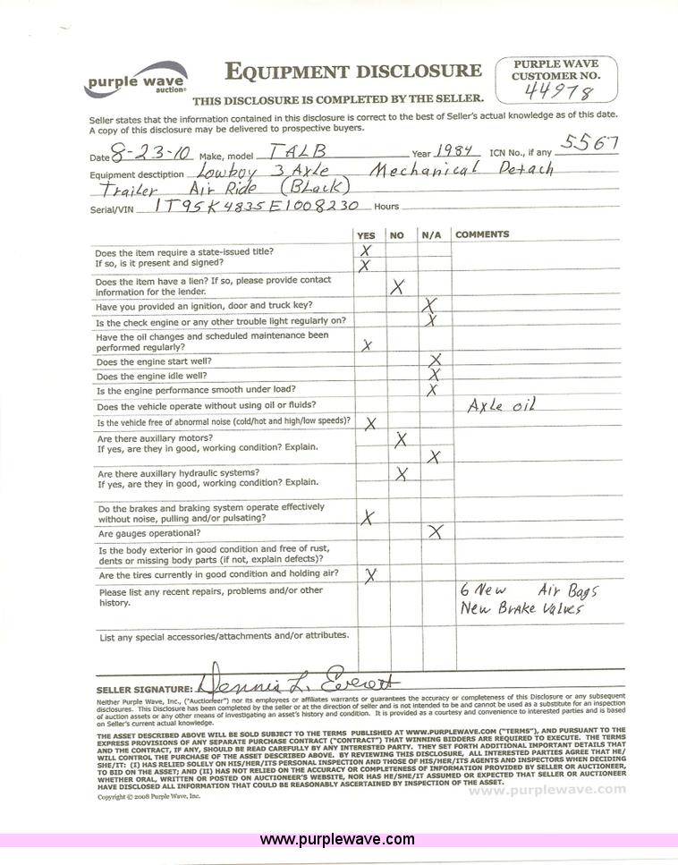 image for item 5567 1984 Talbert 39' lowboy trailer