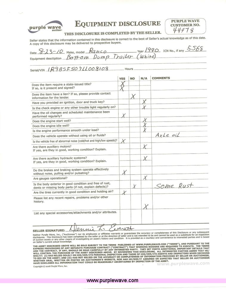 image for item 5568 1990 Ranco 42' bottom dump trailer