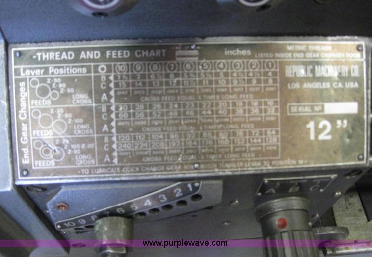 image for item 2965 Republic 12 x 40 engine lathe