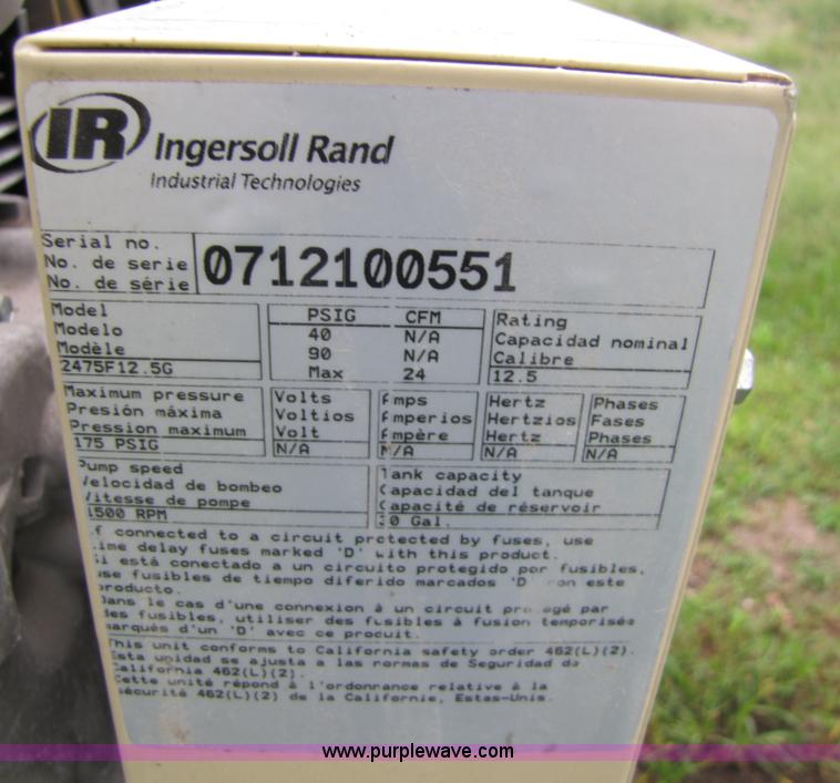 image for item 2297 Ingersoll Rand 2475 30 gallon air compressor