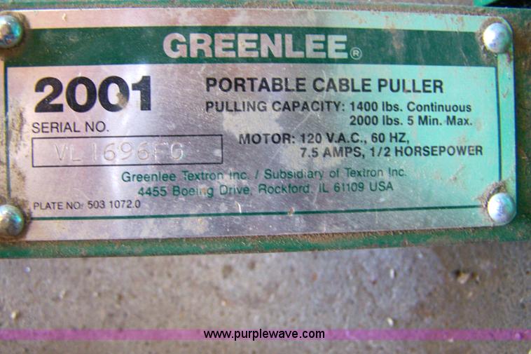image for item 7306 2001 Greenlee portable cable puller