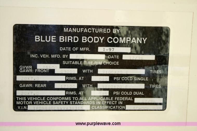 image for item 6329 1997 Ford B800 Blue Bird 59 passenger bus