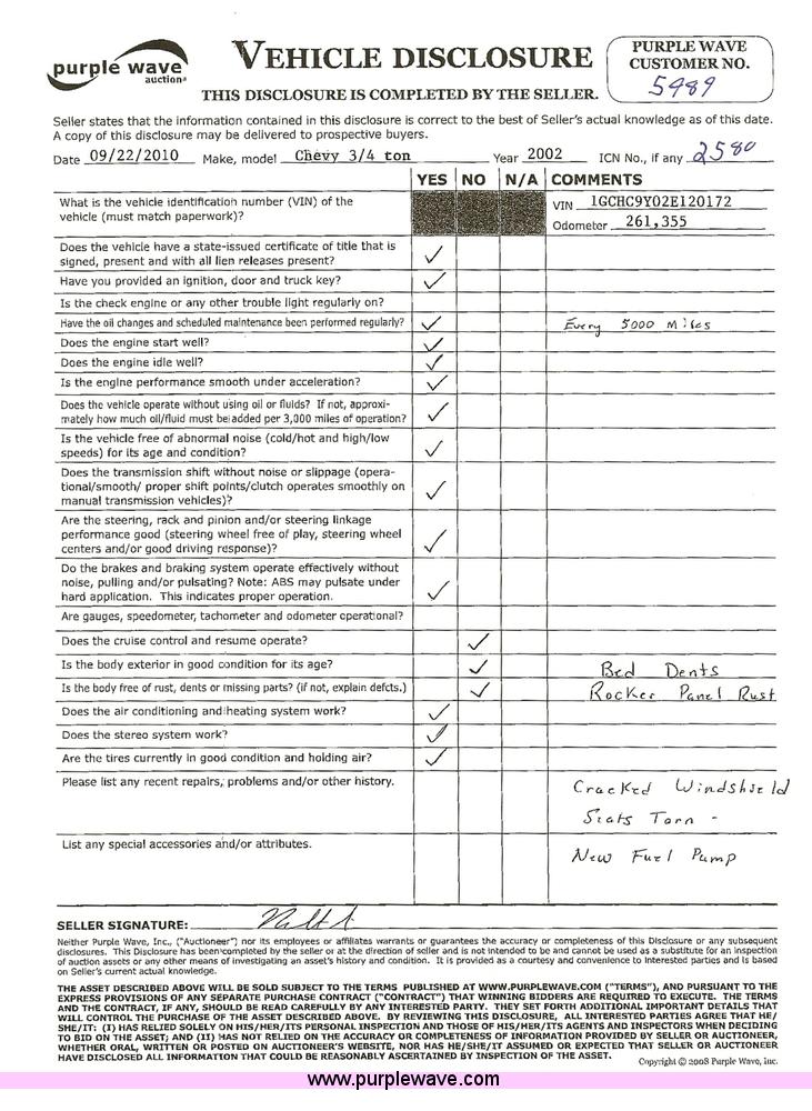 image for item 2580 2002 Chevrolet C2500HD Silverado pickup truck