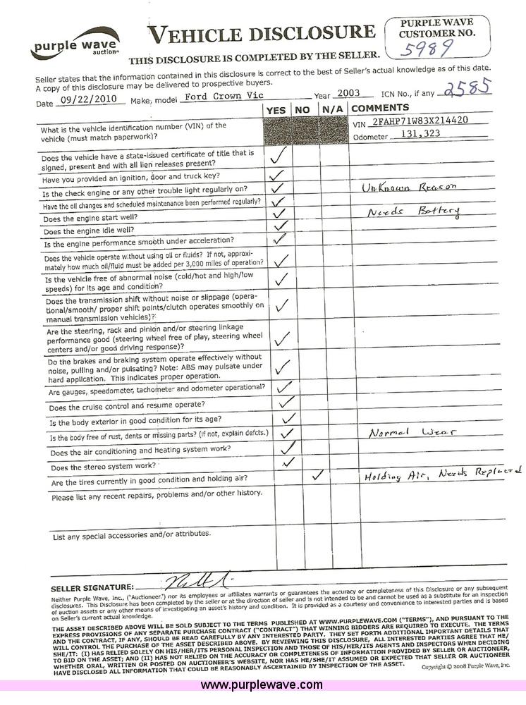 image for item 2585 2003 Ford Crown Victoria Police Interceptor
