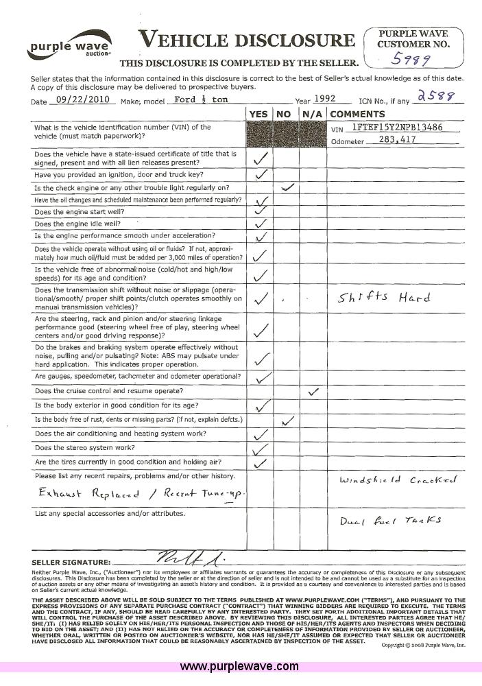 image for item 2588 1992 Ford F150 pickup truck