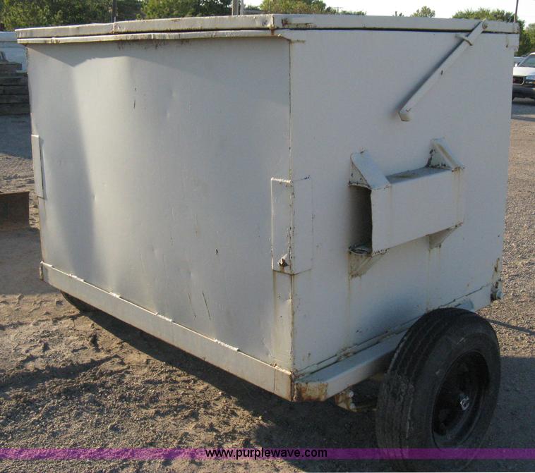 image for item 8007 Steel trash dumpster mounted on pintle hitch dolly