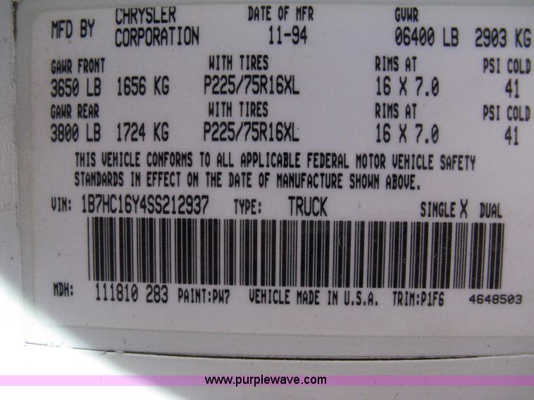 image for item 8025 1995 Dodge Ram 1500 pickup truck