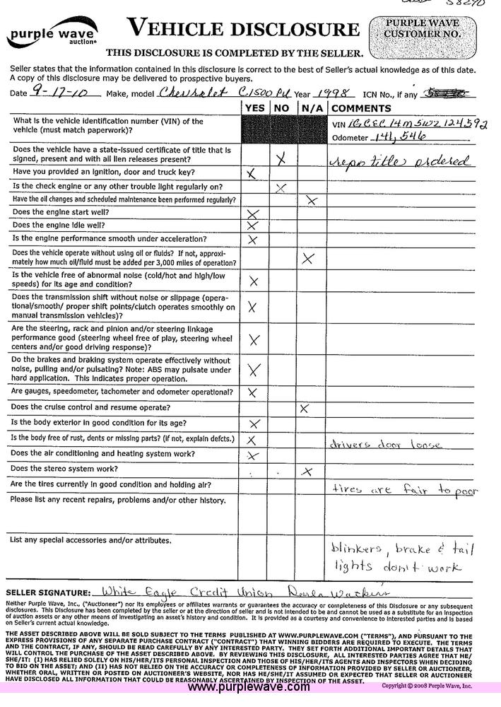 image for item 4931 1998 Chevrolet C1500 Cheyenne pickup truck