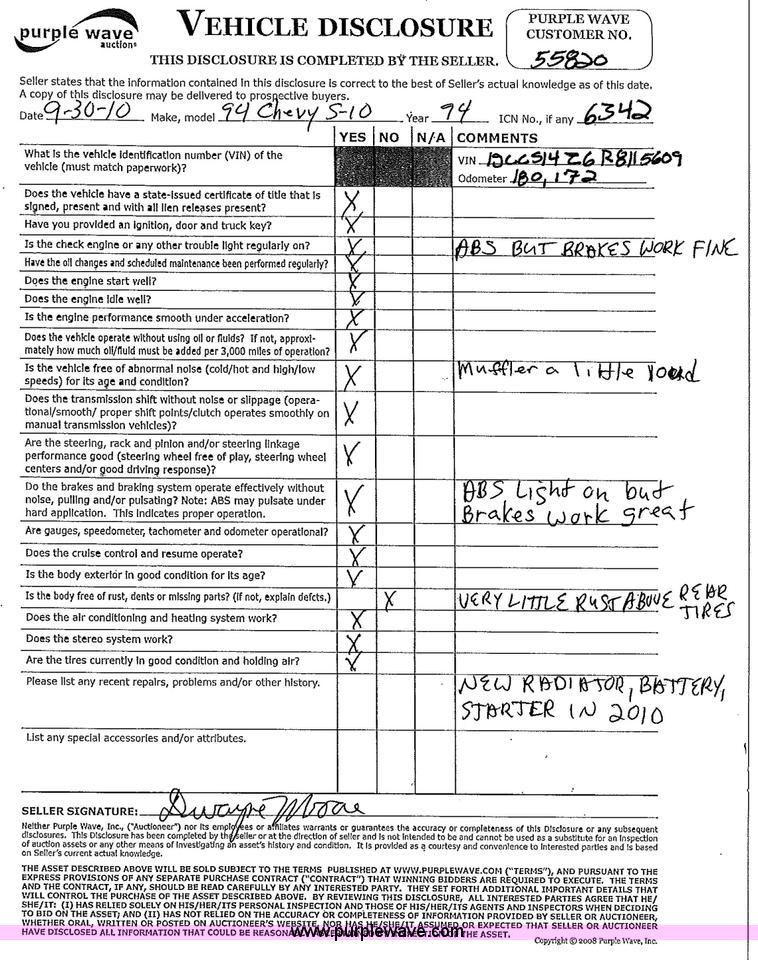 image for item 6342 1994 Chevrolet S10 LS pickup truck