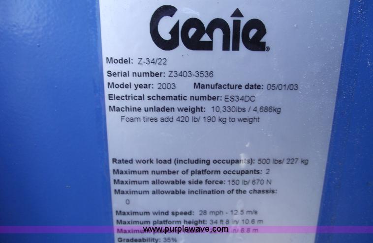 image for item 5952 2003 Genie Z-34/22 electric boom lift