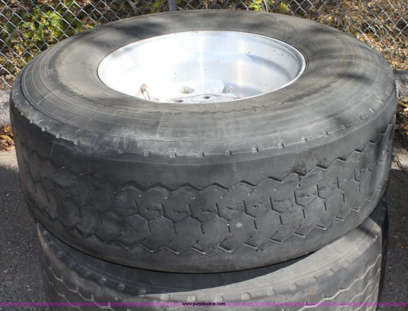 (4) Super Single semi tires in Derby, KS Item 6110 sold Purple Wave