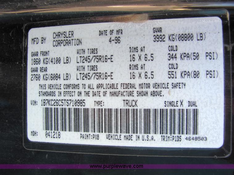 image for item 2098 1996 Dodge Ram 2500 Laramie SLT pickup truck