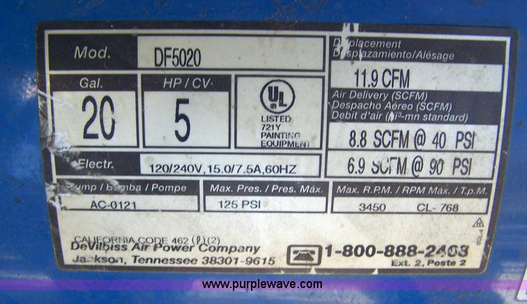 image for item 7375 DeVilbiss 20 gallon air compressor