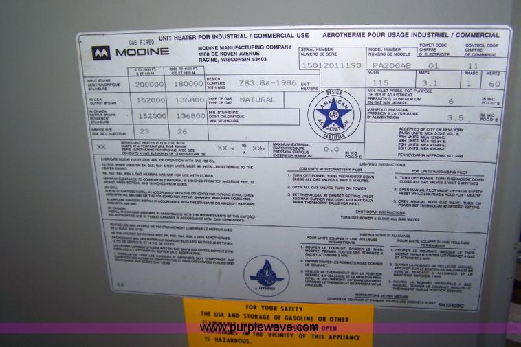 image for item 7408 Madine overhead heater