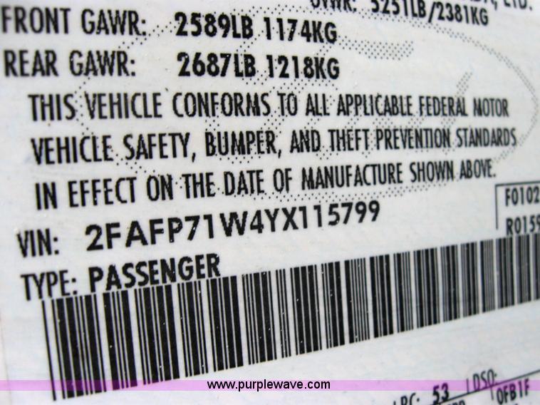 image for item 5238 2000 Ford Crown Victoria Police Interceptor